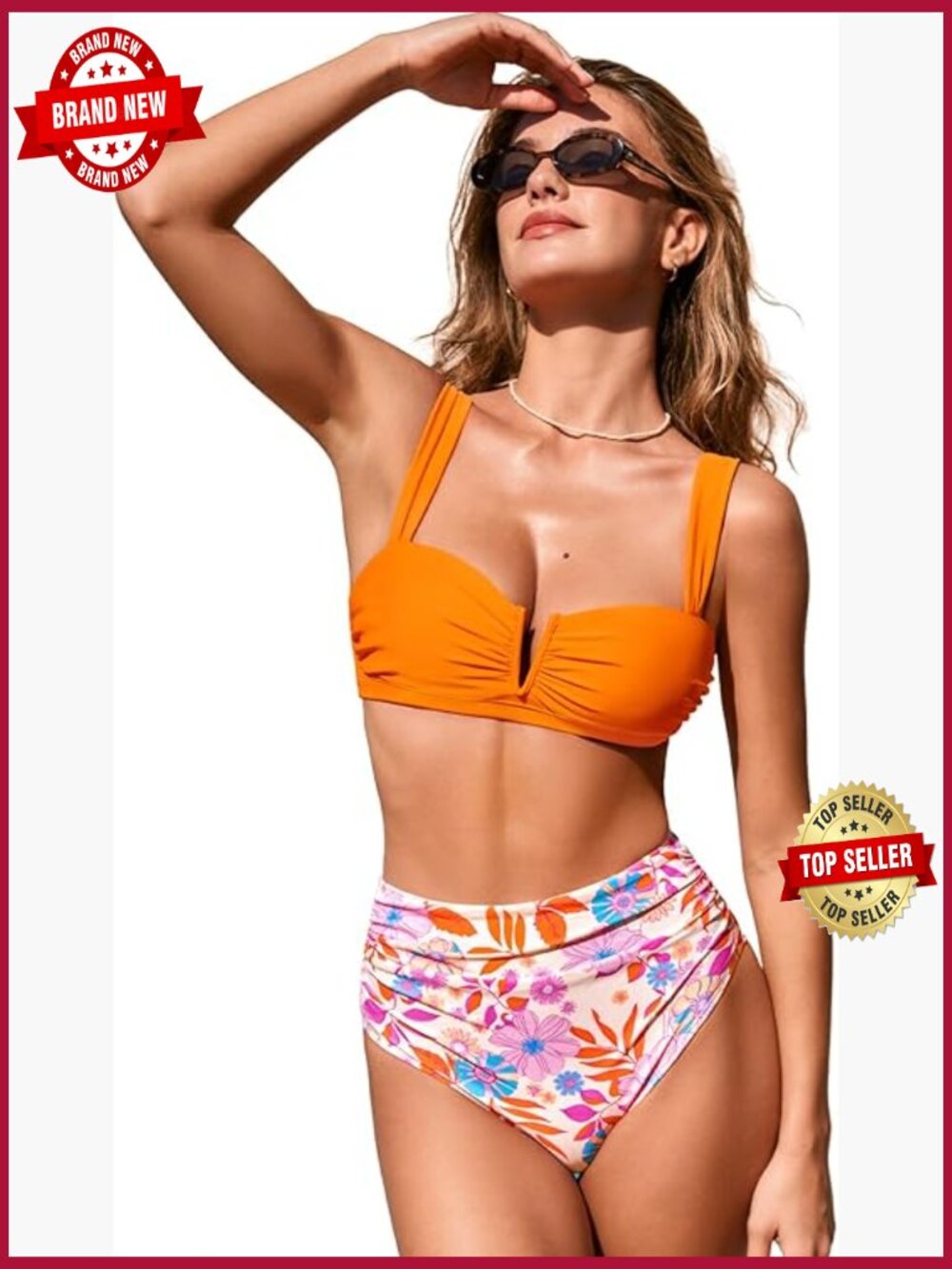 Two Piece Bikini Set High Waisted Tummy Control V Wire Bandeau